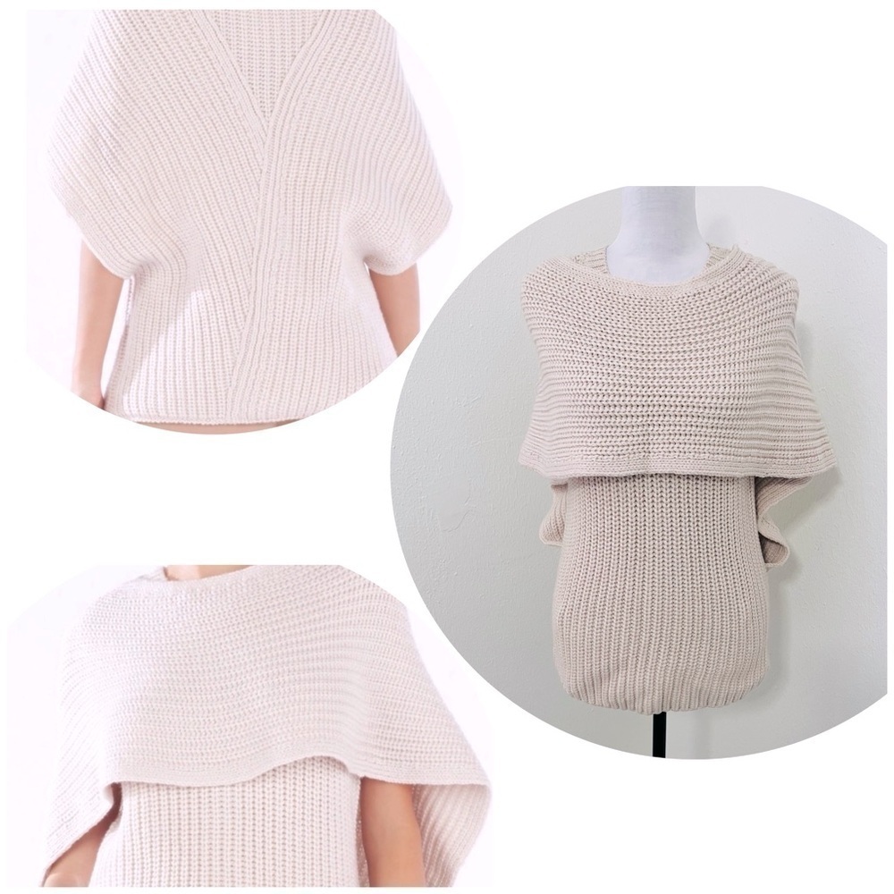 BCBGMAXAZRIA Women’s Mariana Drape Wrap Sweater XS 100% Wool Chalk Color EUC